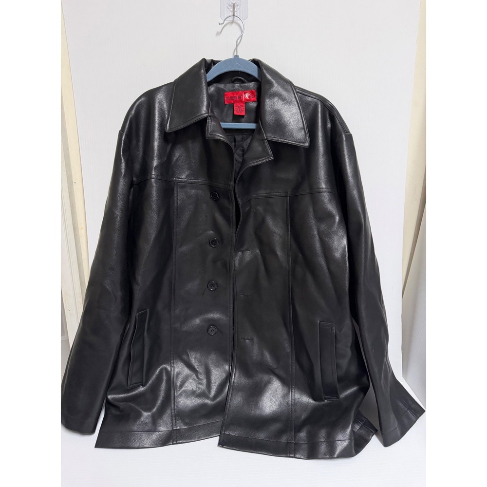 Old College Inn OCI Mens Faux Leather Car Coat Jacket Black Button Up Large